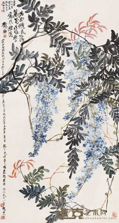 张柟 1928年作 紫藤 立轴 136.5×66.5cm